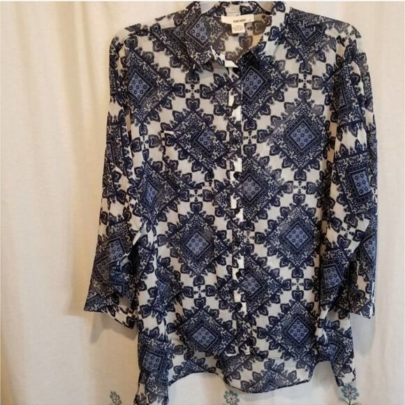 Sans Souci blue and white paisley button down shirt size large‎ - Picture 1 of 6